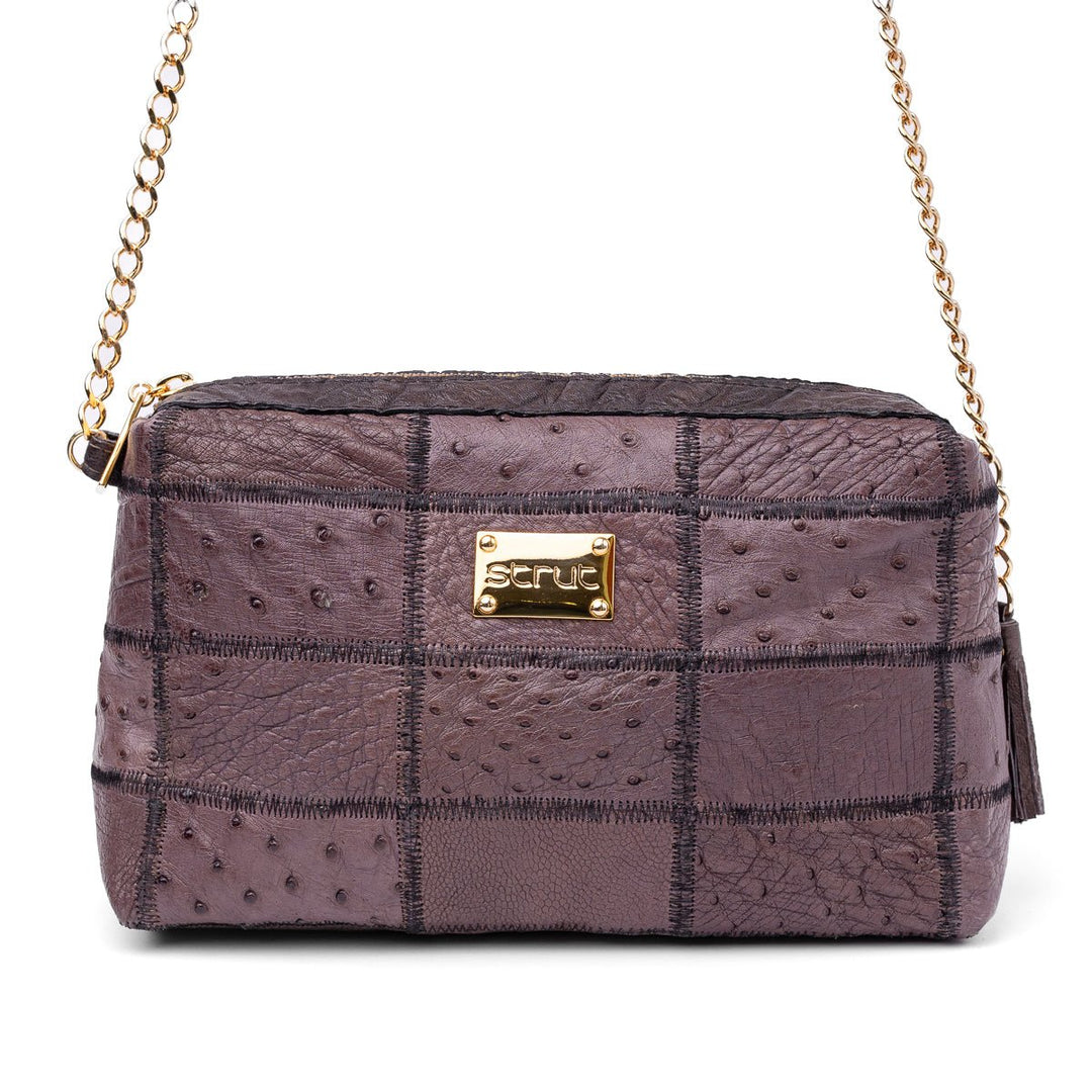 Bolsa de Ombro Feminina em Manta de Couro de Avestruz Beterraba - Strut