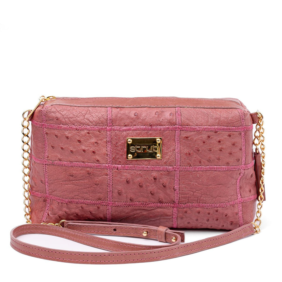 Bolsa de Ombro Feminina em Manta de Couro de Avestruz Carmin - Strut