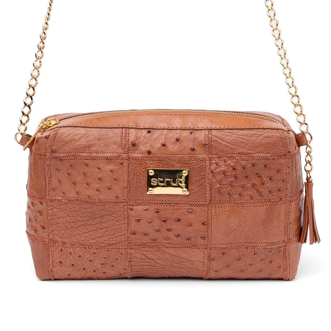 Bolsa de Ombro Feminina em Manta de Couro de Avestruz Terracota - Strut