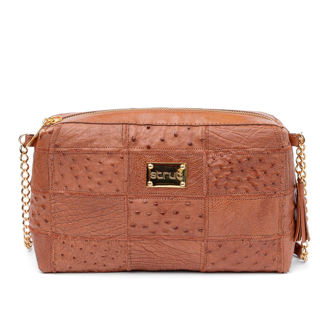 Bolsa de Ombro Feminina em Manta de Couro de Avestruz Terracota - Strut