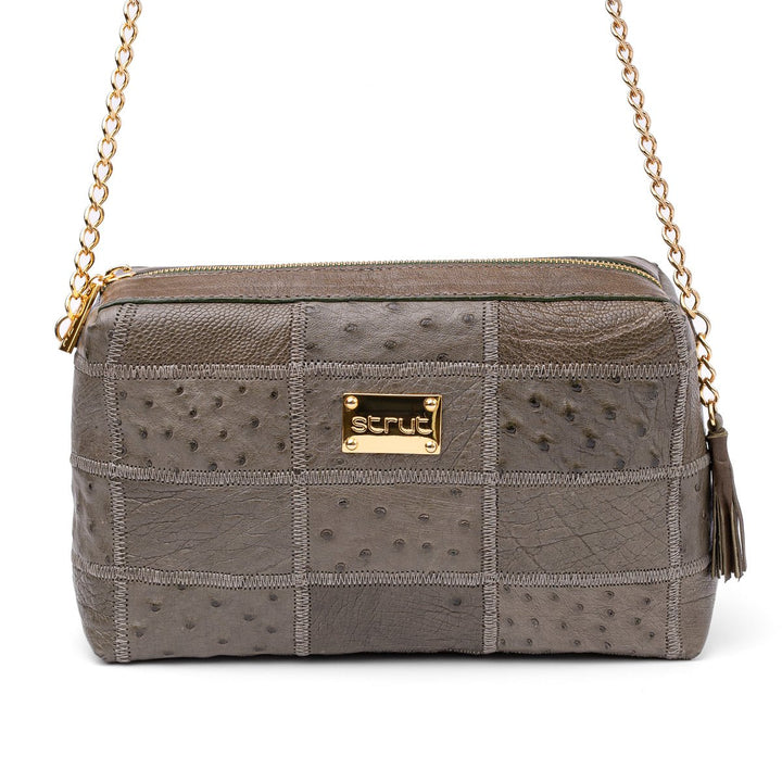 Bolsa de Ombro Feminina em Manta de Couro de Avestruz Verde Musgo - Strut