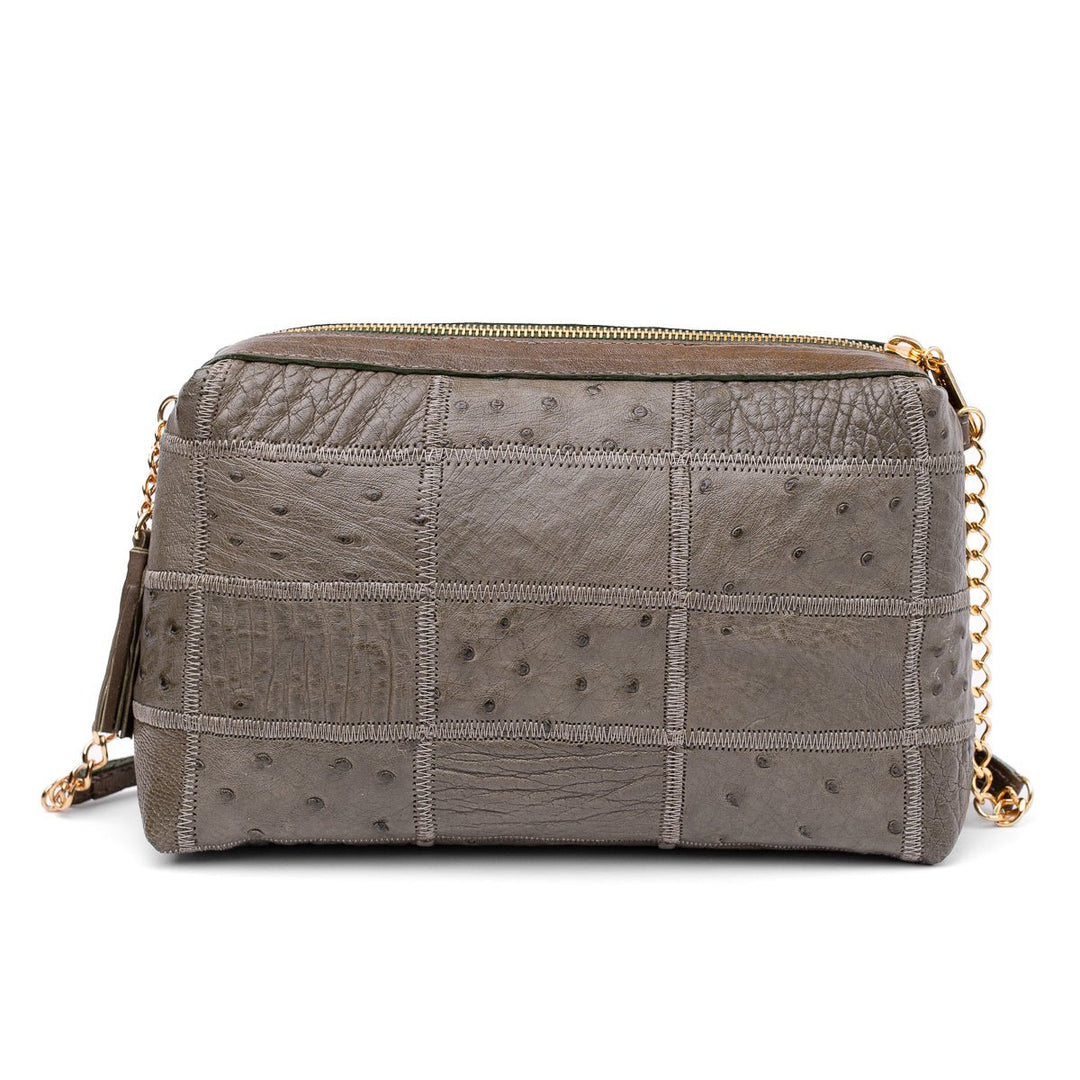 Bolsa de Ombro Feminina em Manta de Couro de Avestruz Verde Musgo - Strut