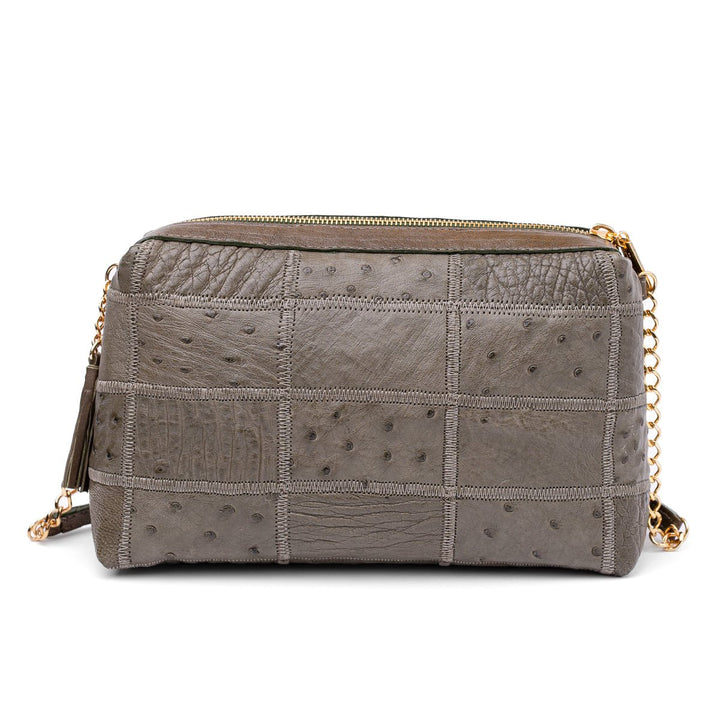 Bolsa de Ombro Feminina em Manta de Couro de Avestruz Verde Musgo - Strut