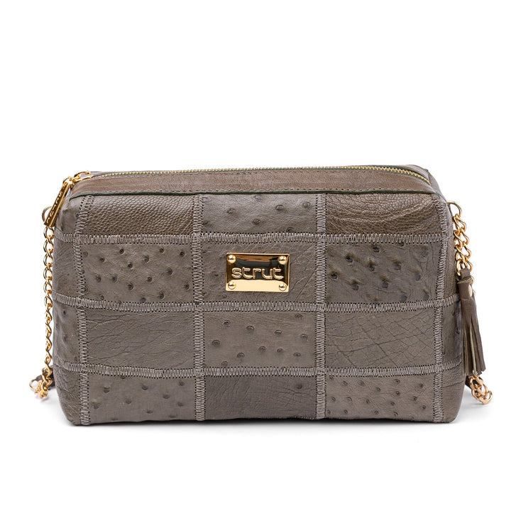 Bolsa de Ombro Feminina em Manta de Couro de Avestruz Verde Musgo - Strut