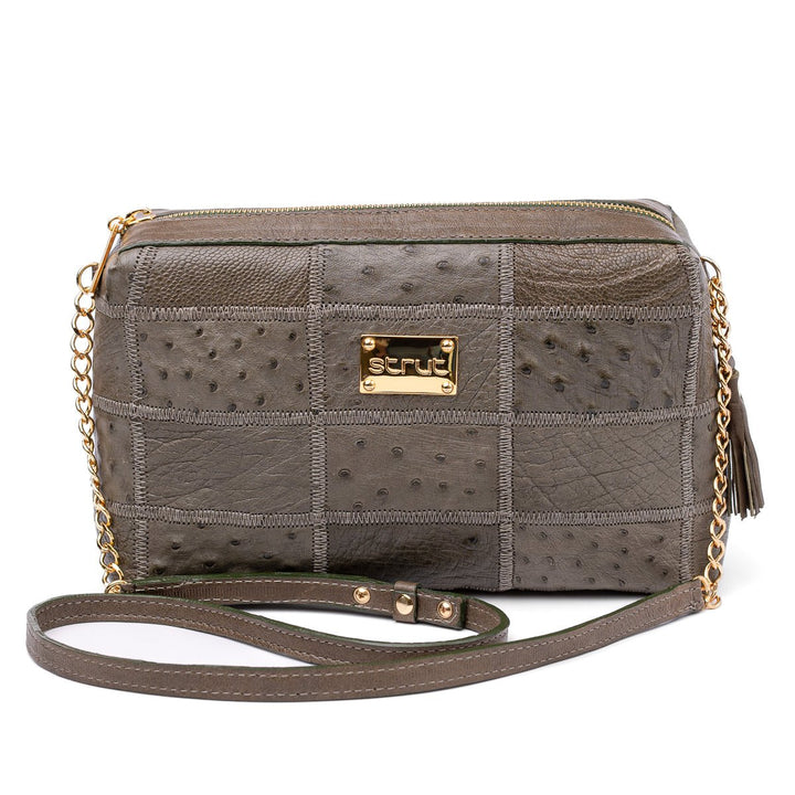 Bolsa de Ombro Feminina em Manta de Couro de Avestruz Verde Musgo - Strut