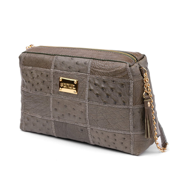 Bolsa de Ombro Feminina em Manta de Couro de Avestruz Verde Musgo - Strut