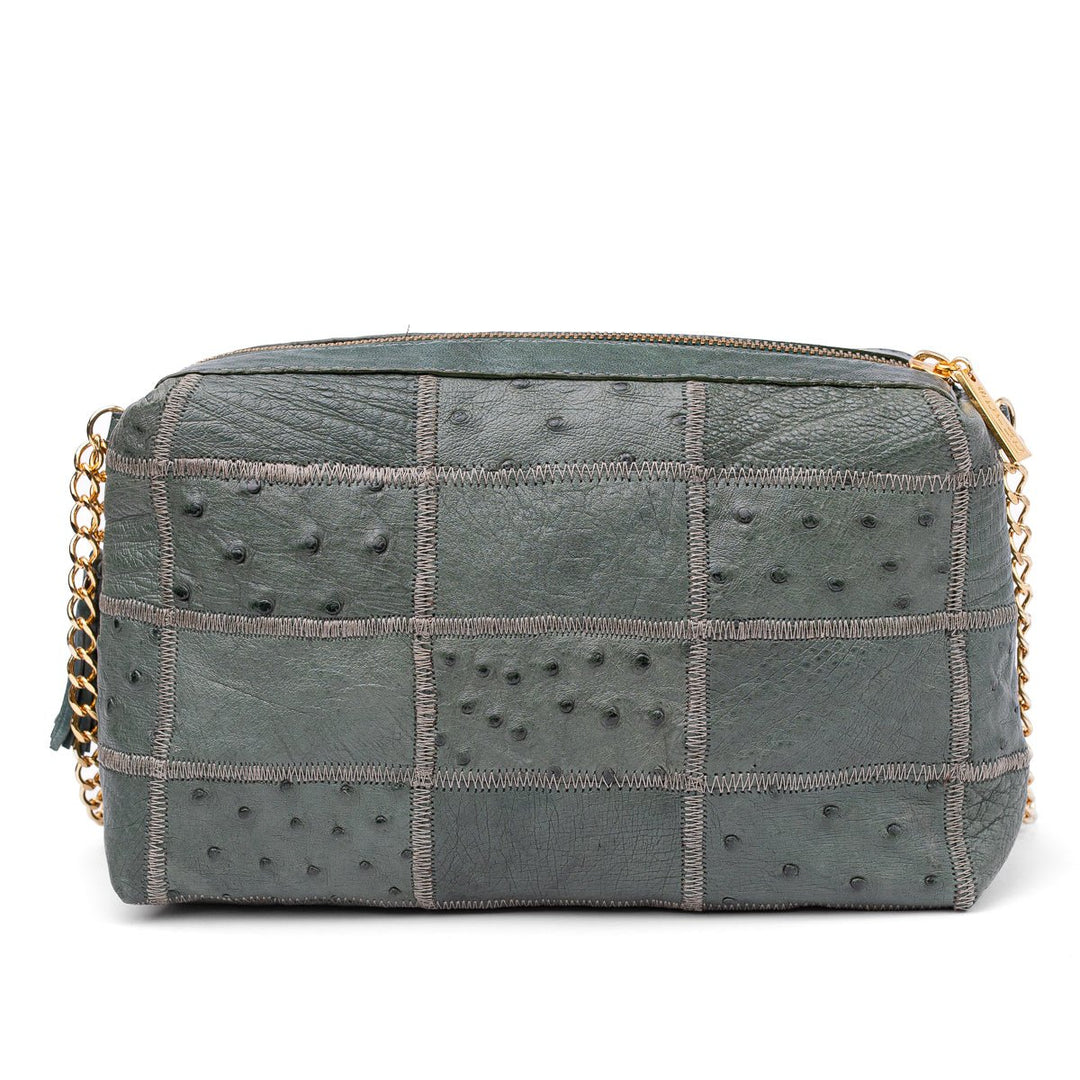 Bolsa de Ombro Feminina em Manta de Couro de Avestruz Verde Petróleo - Strut