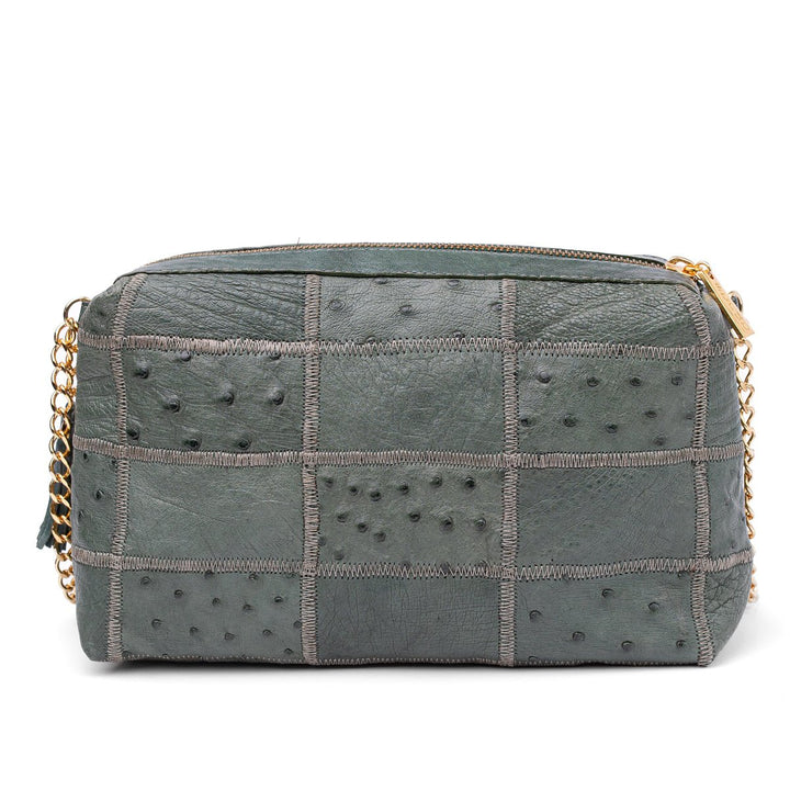 Bolsa de Ombro Feminina em Manta de Couro de Avestruz Verde Petróleo - Strut