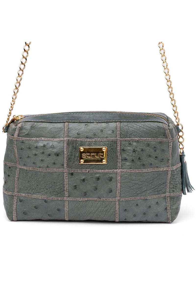 Bolsa de Ombro Feminina em Manta de Couro de Avestruz Verde Petróleo - Strut