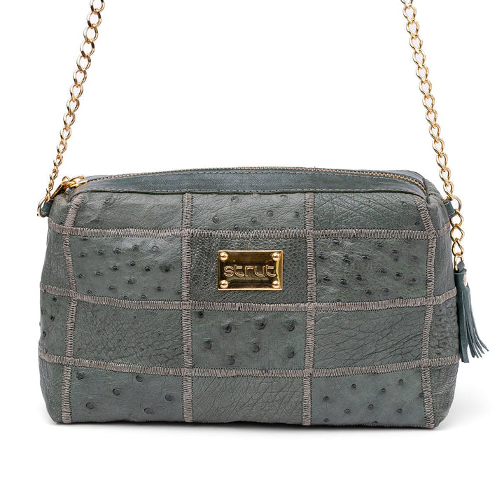 Bolsa de Ombro Feminina em Manta de Couro de Avestruz Verde Petróleo - Strut
