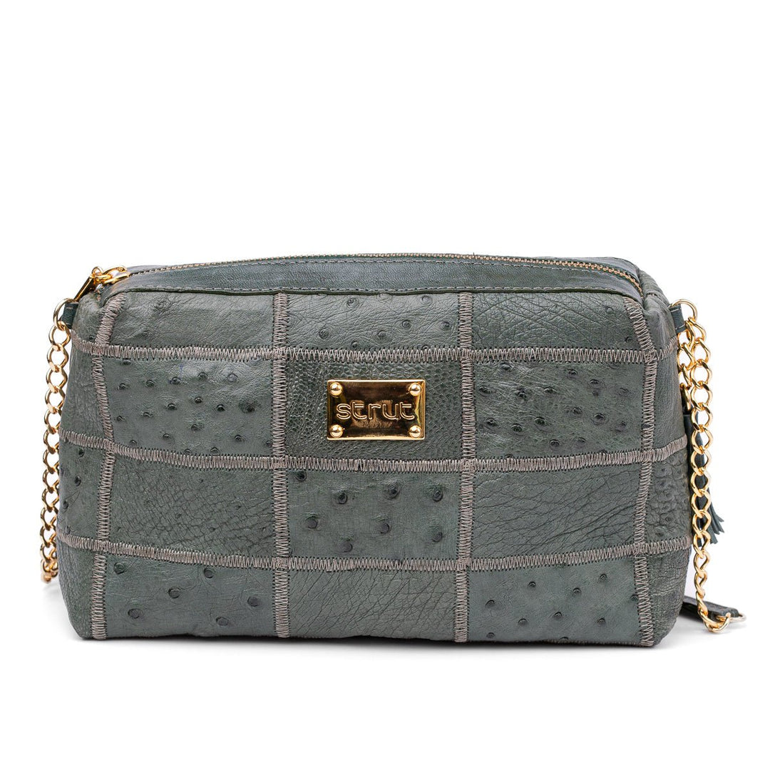 Bolsa de Ombro Feminina em Manta de Couro de Avestruz Verde Petróleo - Strut