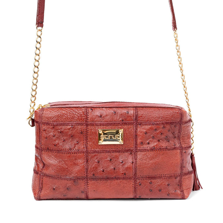 Bolsa de Ombro Feminina em Manta de Couro de Avestruz Vermelha - Strut