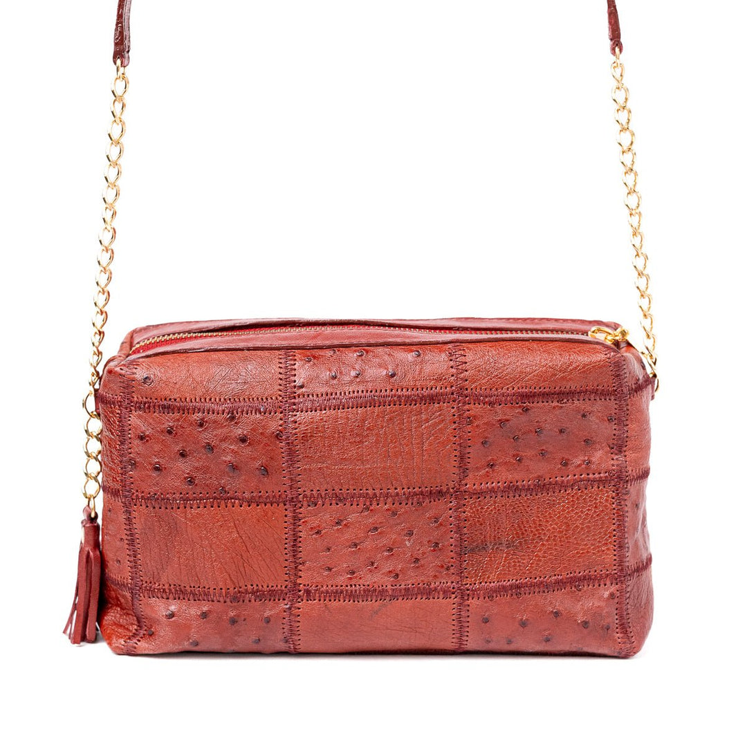 Bolsa de Ombro Feminina em Manta de Couro de Avestruz Vermelha - Strut