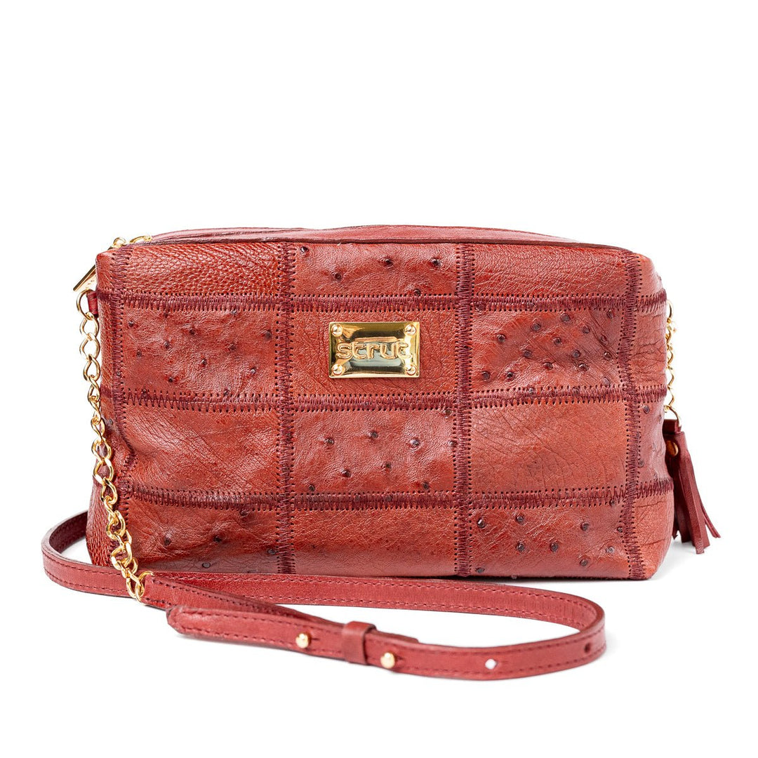 Bolsa de Ombro Feminina em Manta de Couro de Avestruz Vermelha - Strut