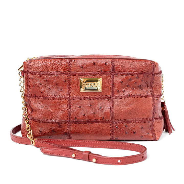 Bolsa de Ombro Feminina em Manta de Couro de Avestruz Vermelha - Strut