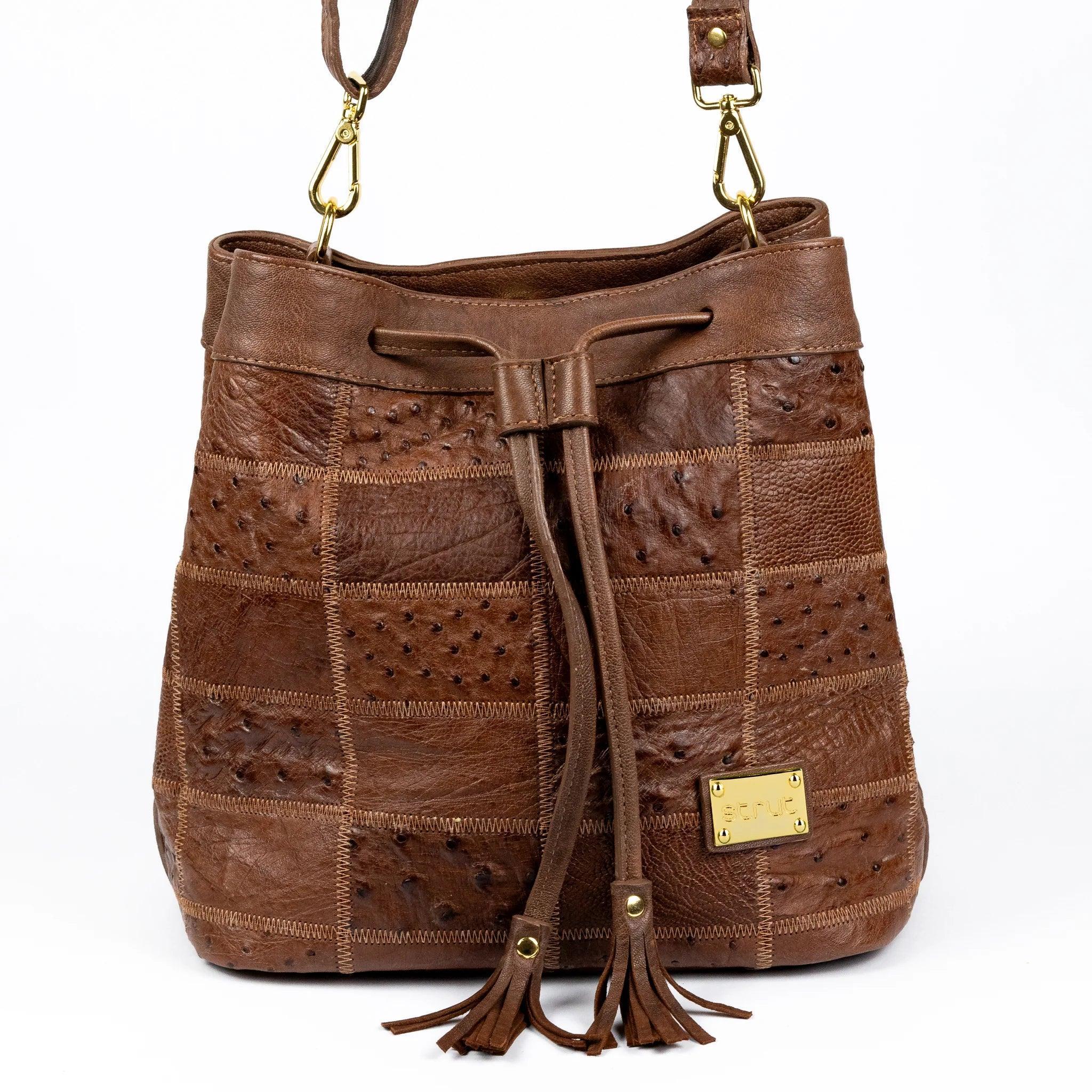 Bolsa Feminina em Couro de Avestruz Bucket Whisky - Strut