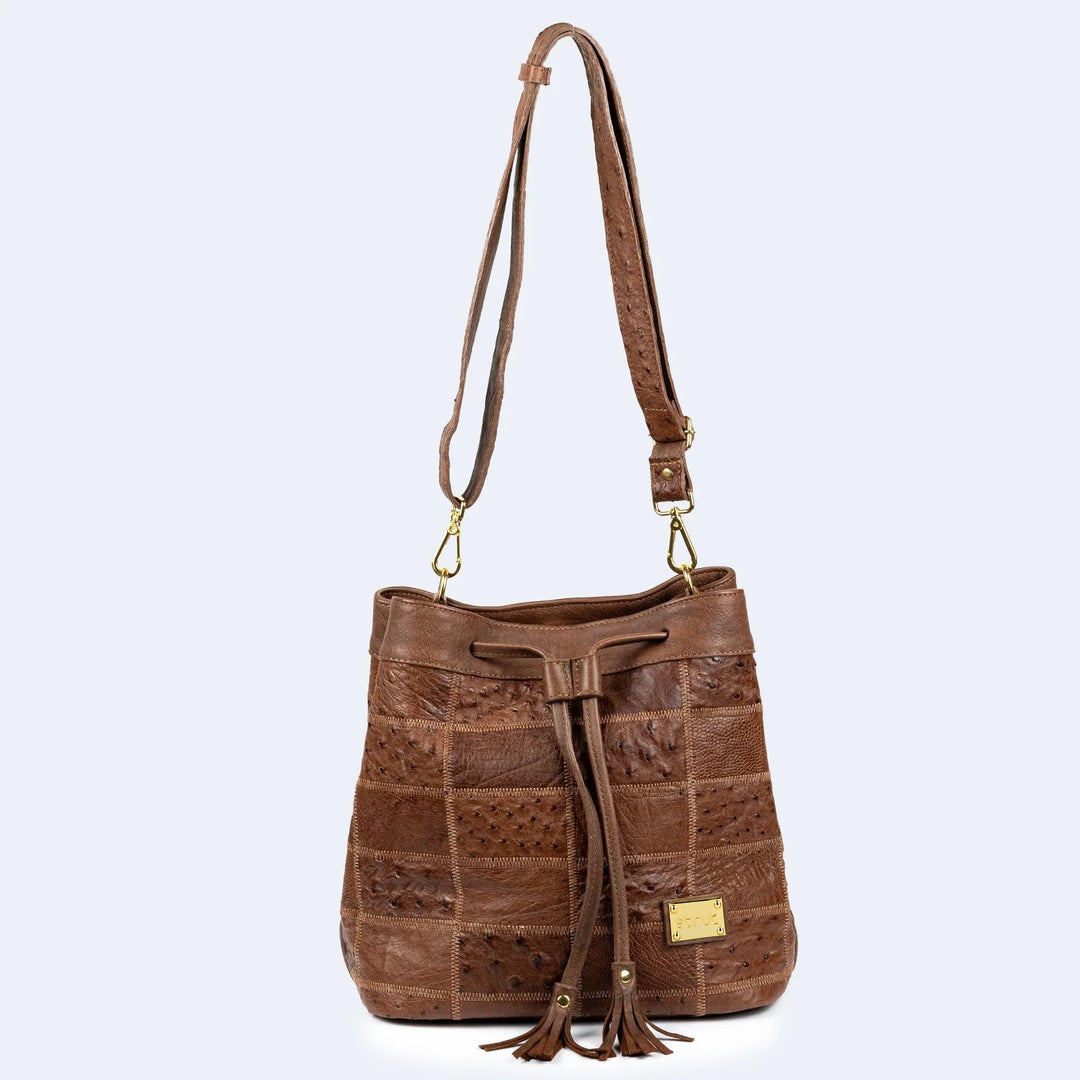 Bolsa Feminina em Couro de Avestruz Bucket Whisky - Strut