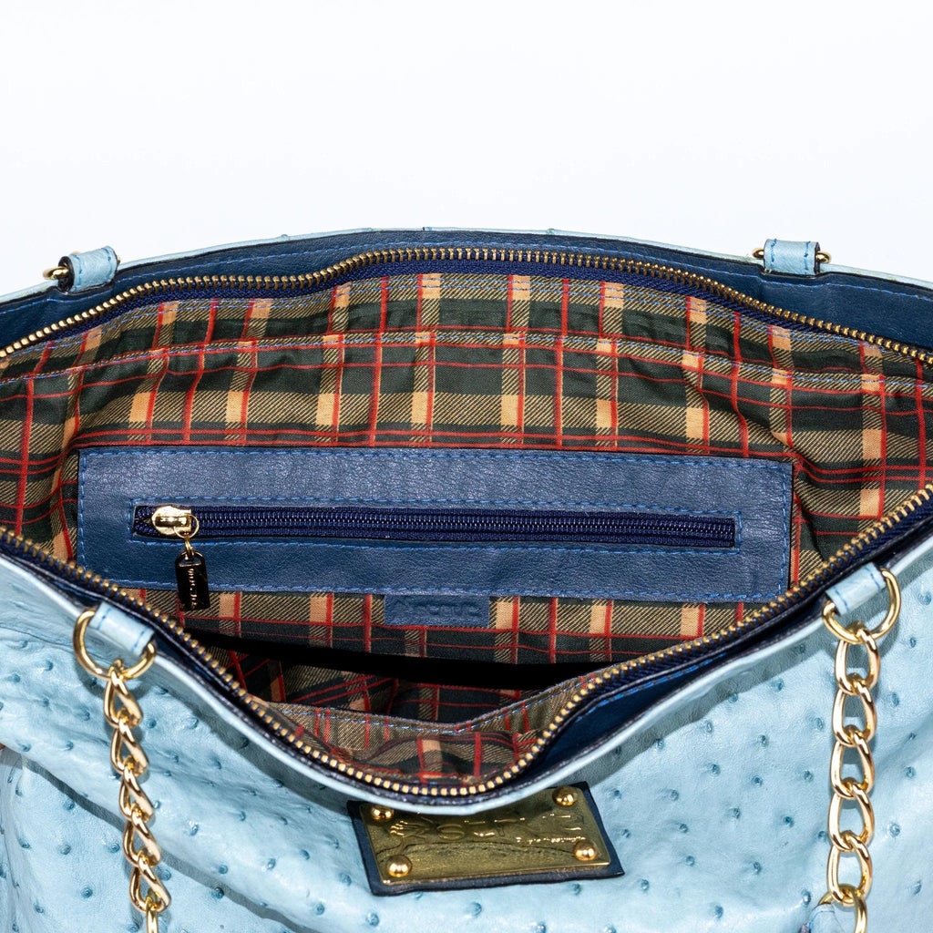 Bolsa Feminina em Couro de Avestruz Sacola Azul - Strut