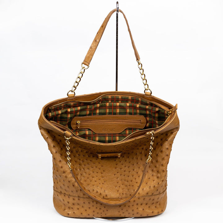 Bolsa Feminina em Couro de Avestruz Sacola Chestnut - Strut