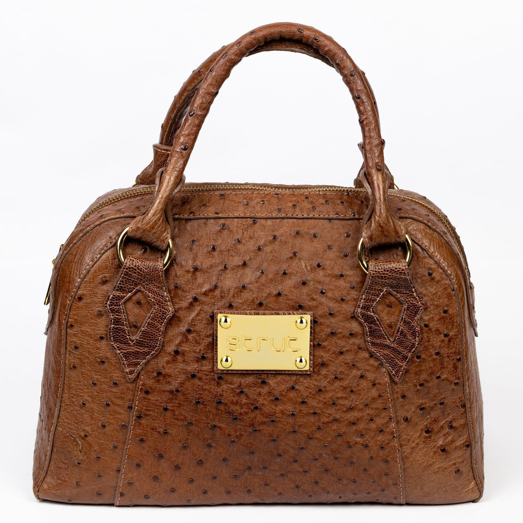 Bolsa Feminina Strut em Couro de Avestruz Baú Whisky - Strut
