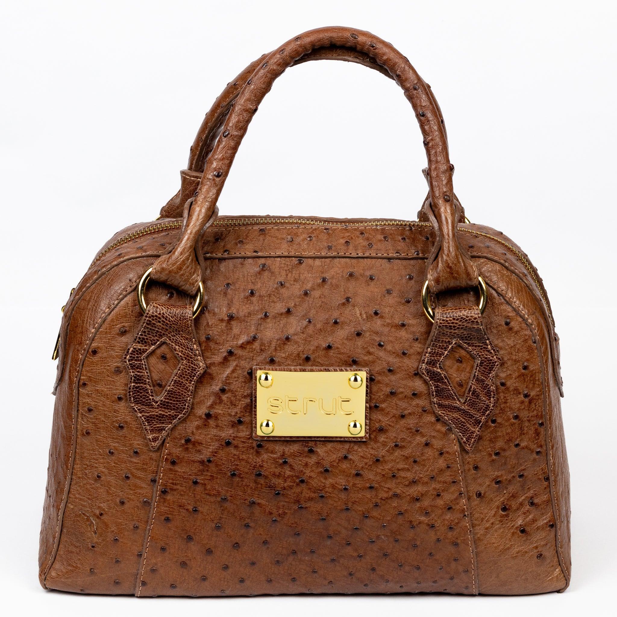 Bolsa Feminina Strut em Couro de Avestruz Baú Whisky - Strut