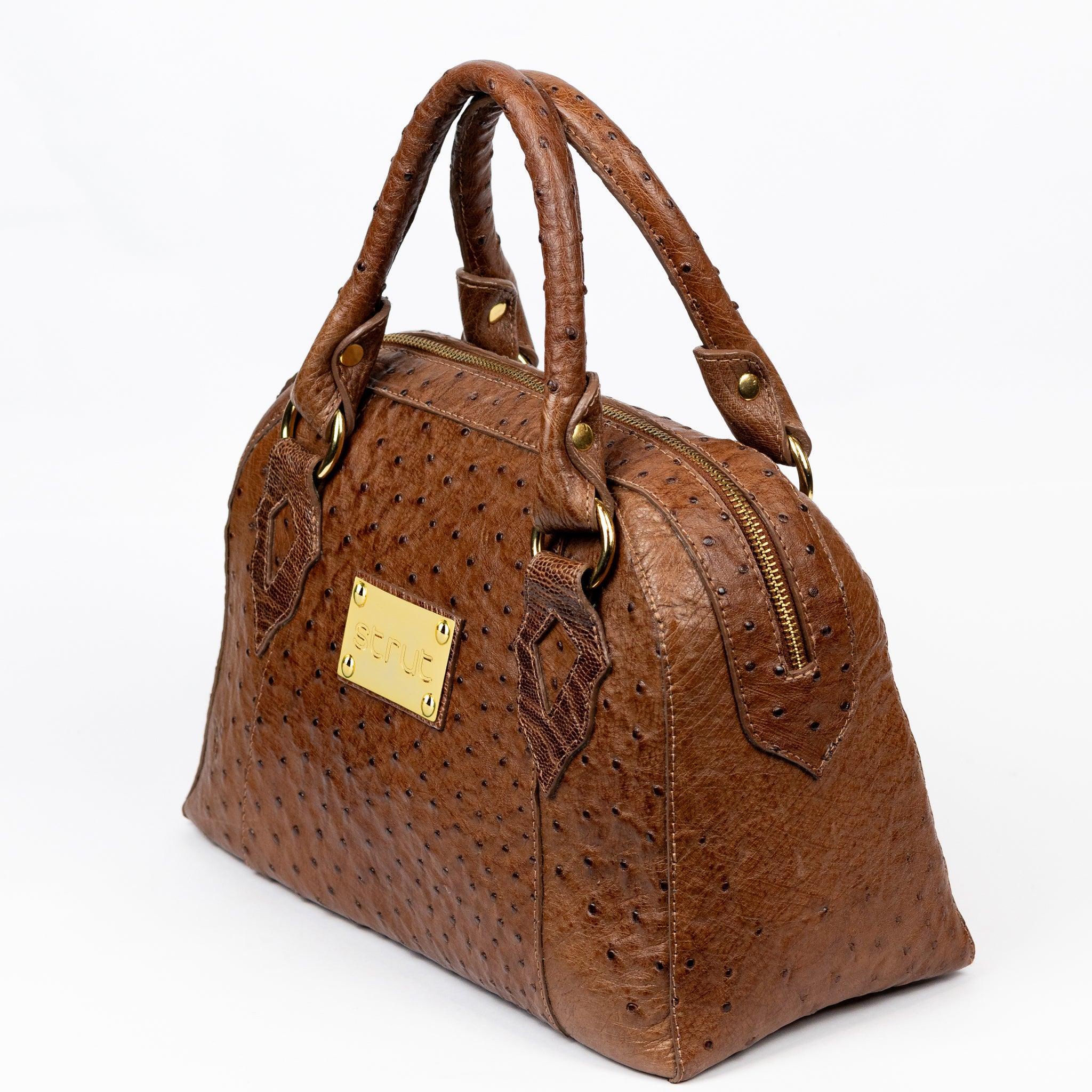 Bolsa Feminina Strut em Couro de Avestruz Baú Whisky - Strut