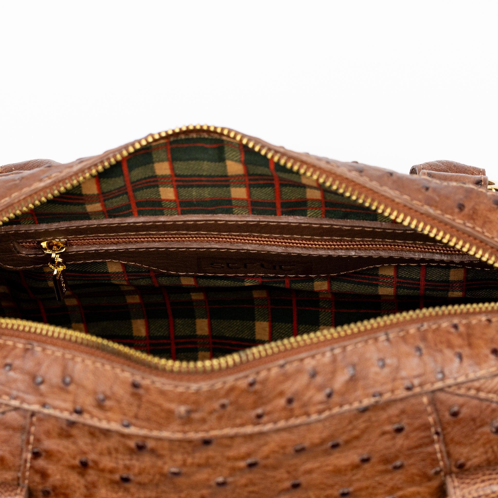 Bolsa Feminina Strut em Couro de Avestruz Baú Whisky - Strut