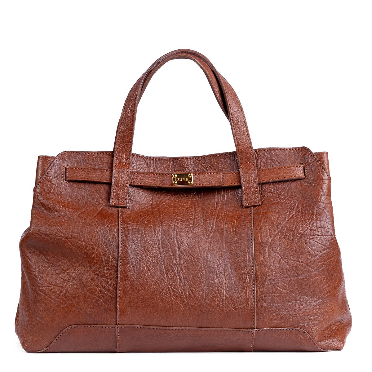 Bolsa Feminina Strut Tipo Mala em Couro de Carneiro - Caramelo - Strut