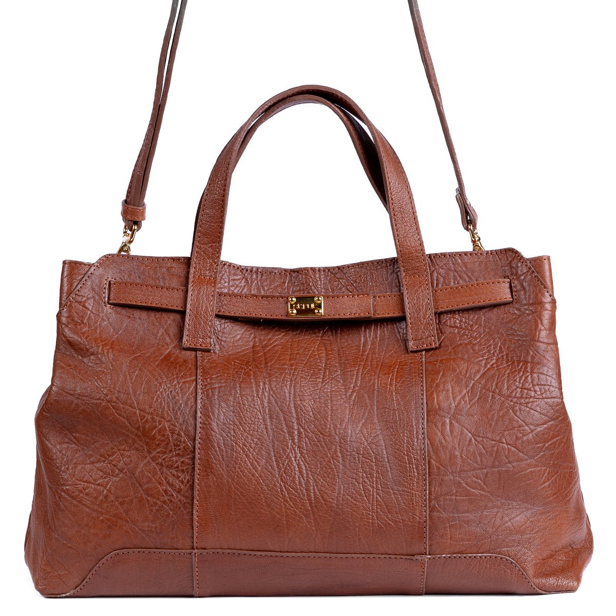 Bolsa Feminina Strut Tipo Mala em Couro de Carneiro - Caramelo - Strut