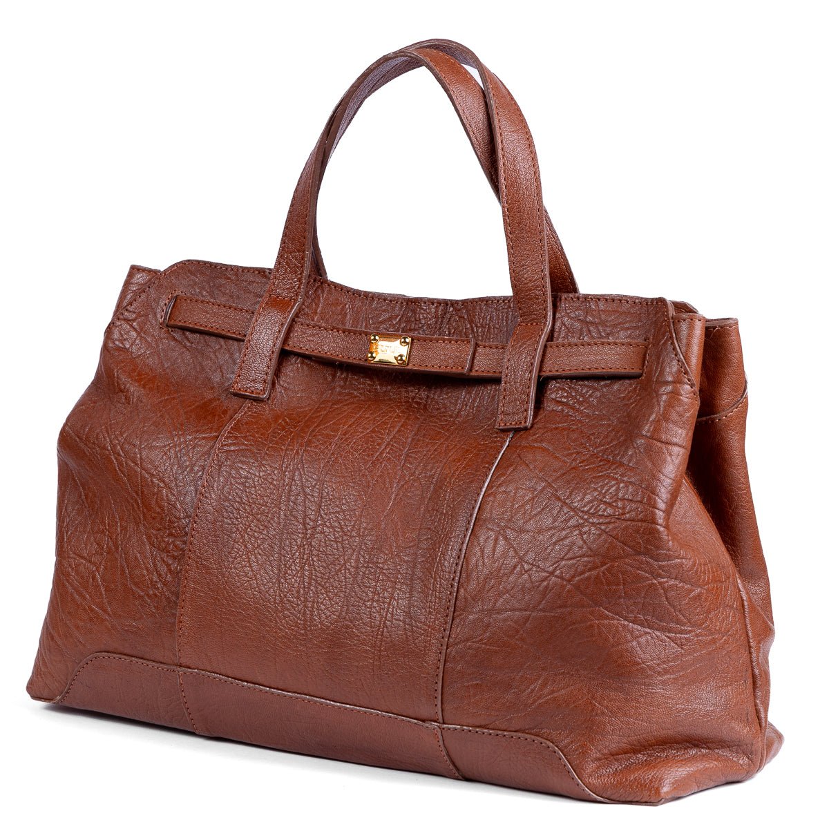 Bolsa Feminina Strut Tipo Mala em Couro de Carneiro - Caramelo - Strut