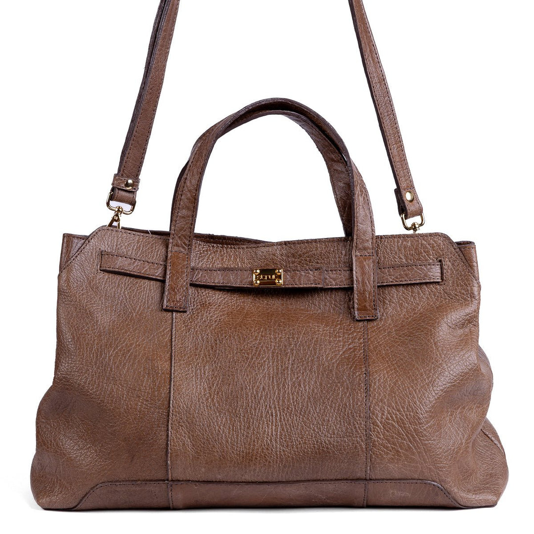 Bolsa Feminina Strut Tipo Mala em Couro de Carneiro - Tabaco - Strut