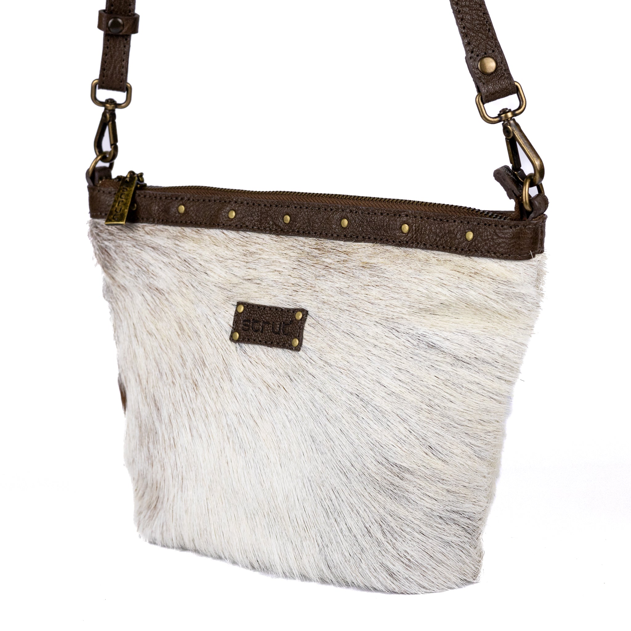 Bolsa Média Feminina de Couro de Carneiro com Pelos - Strut