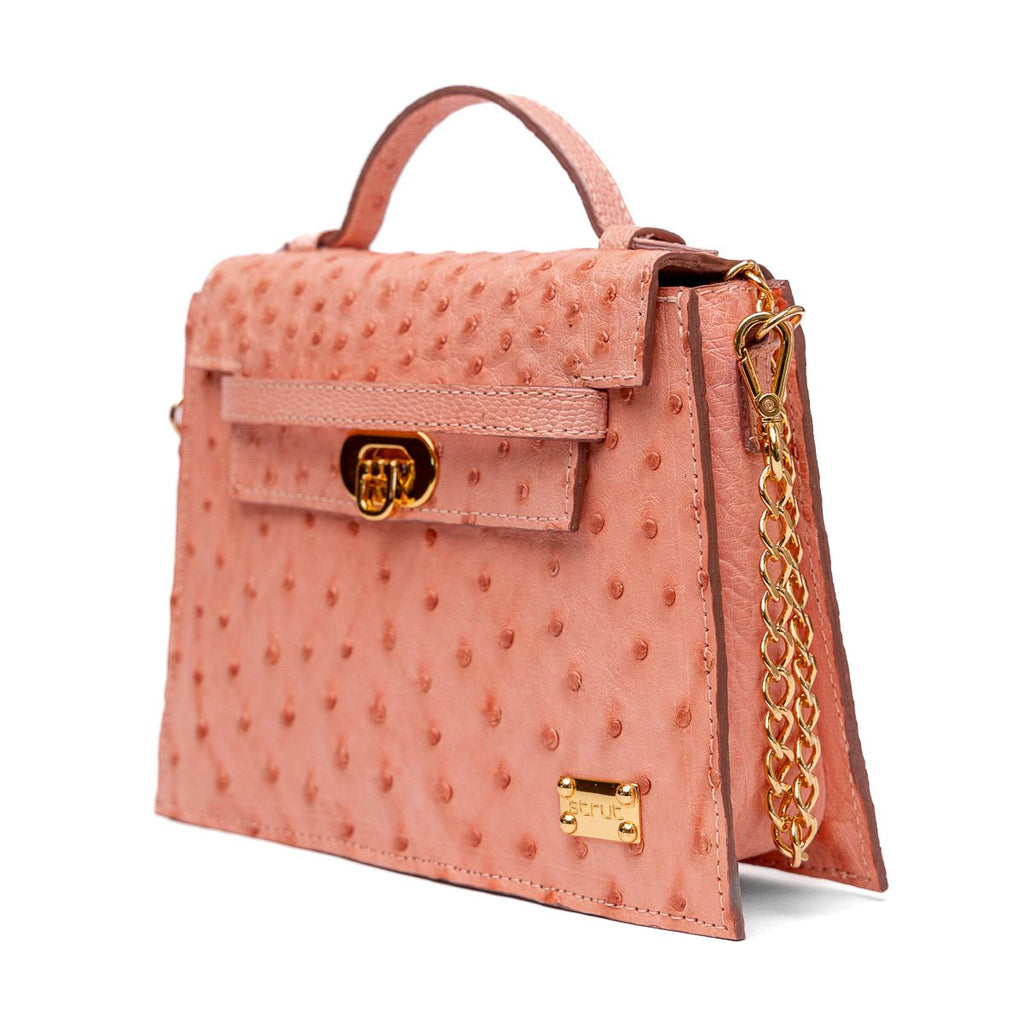Bolsa Mini em Couro de Avestruz Cheio Strut Rosa - Strut