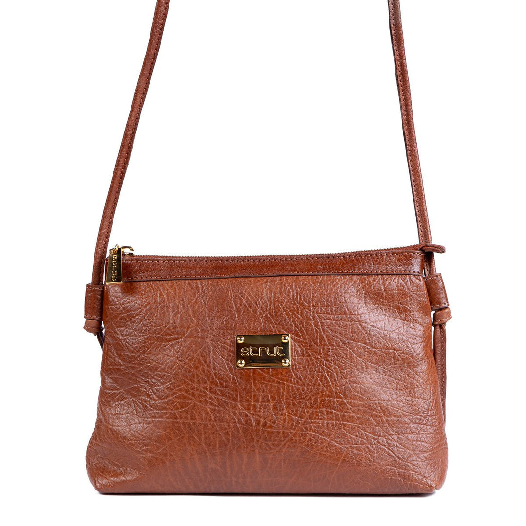 Bolsa Pequena Feminina Strut em Couro de Carneiro - Caramelo - Strut