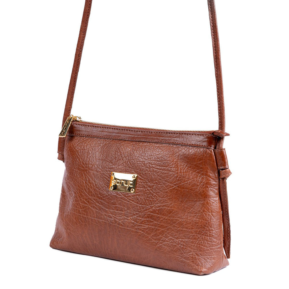 Bolsa Pequena Feminina Strut em Couro de Carneiro - Caramelo - Strut