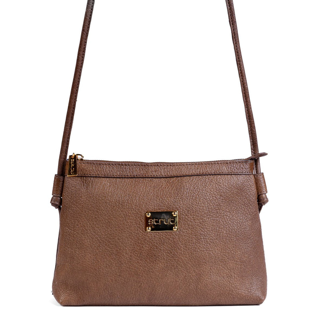 Bolsa Pequena Feminina Strut em Couro de Carneiro - Tabaco - Strut