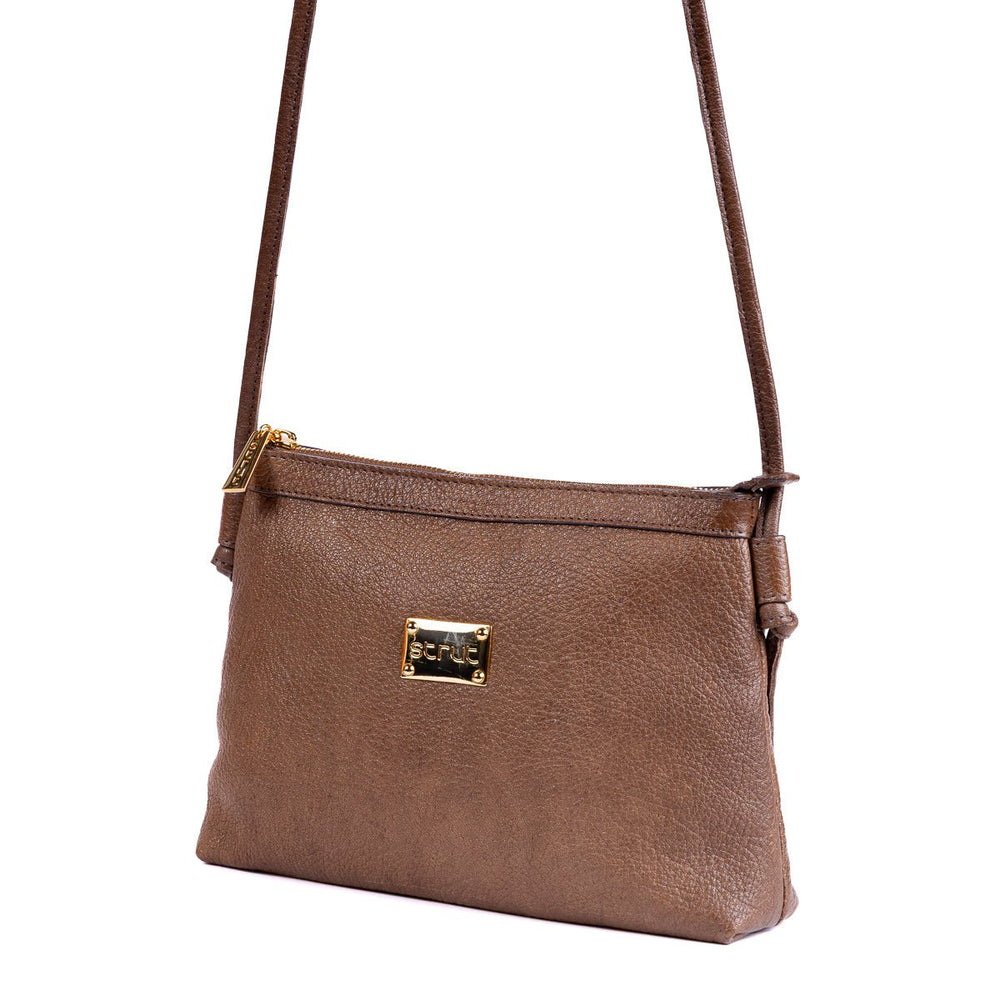Bolsa Pequena Feminina Strut em Couro de Carneiro - Tabaco - Strut