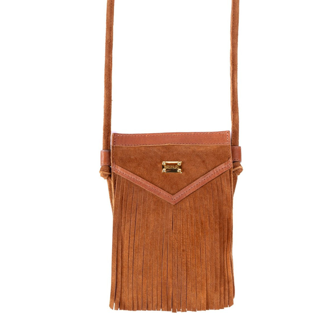Bolsa Porta Celular em Couro Camurça - Caramelo - Strut