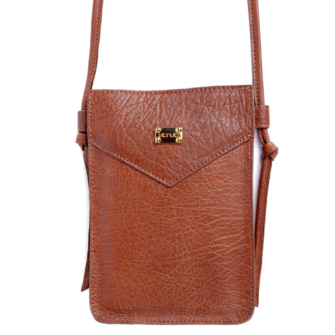 Bolsa Porta Celular Strut em Couro de Carneiro - Caramelo - Strut