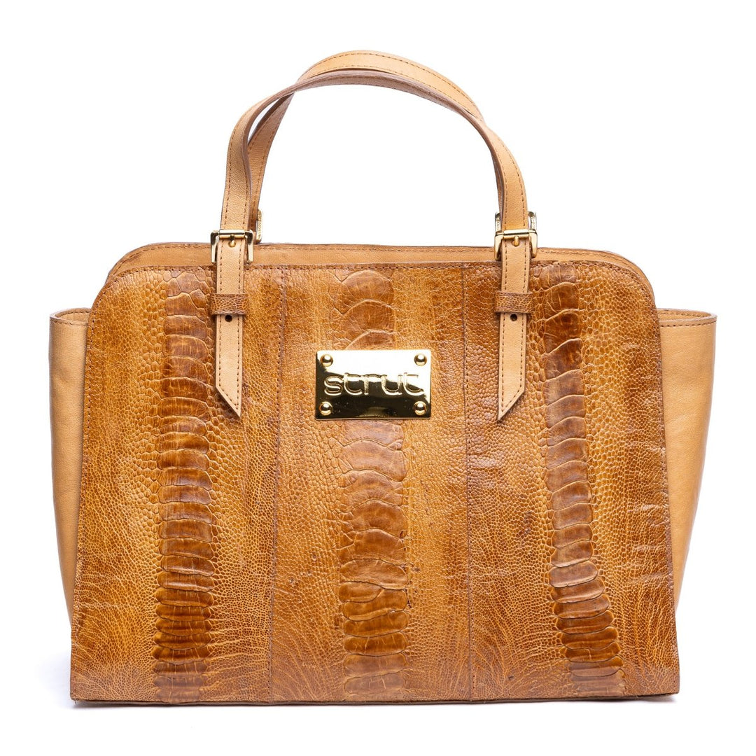 Bolsa Social em Couro de Canela de Avestruz Strut Chestnut - Strut