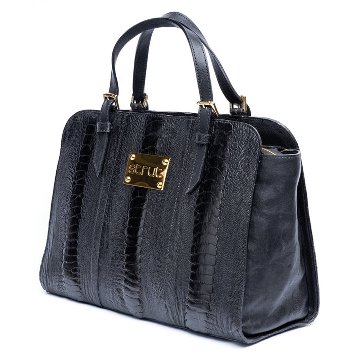 Bolsa Social em Couro de Canela de Avestruz Strut Preto - Strut