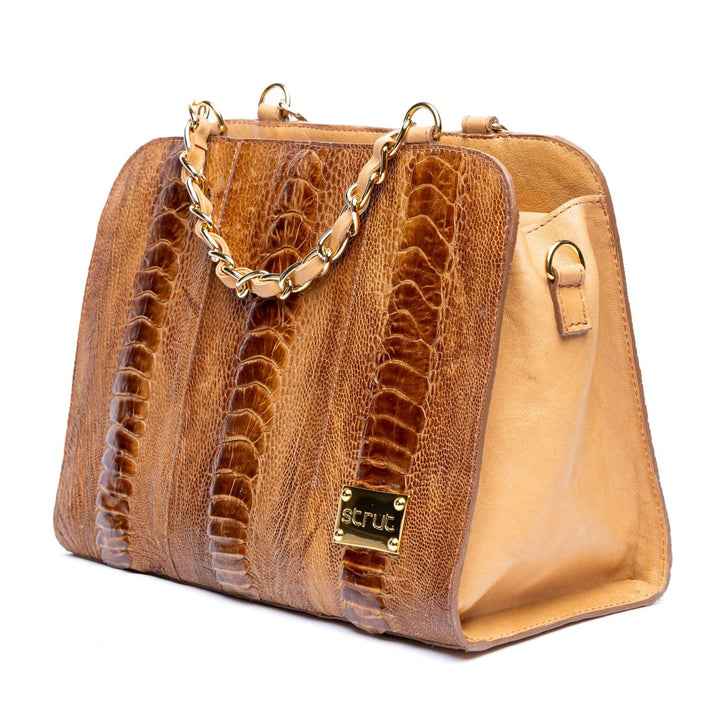 Bolsa Social Transversal em Couro de Canela de Avestruz Chestnut - Strut