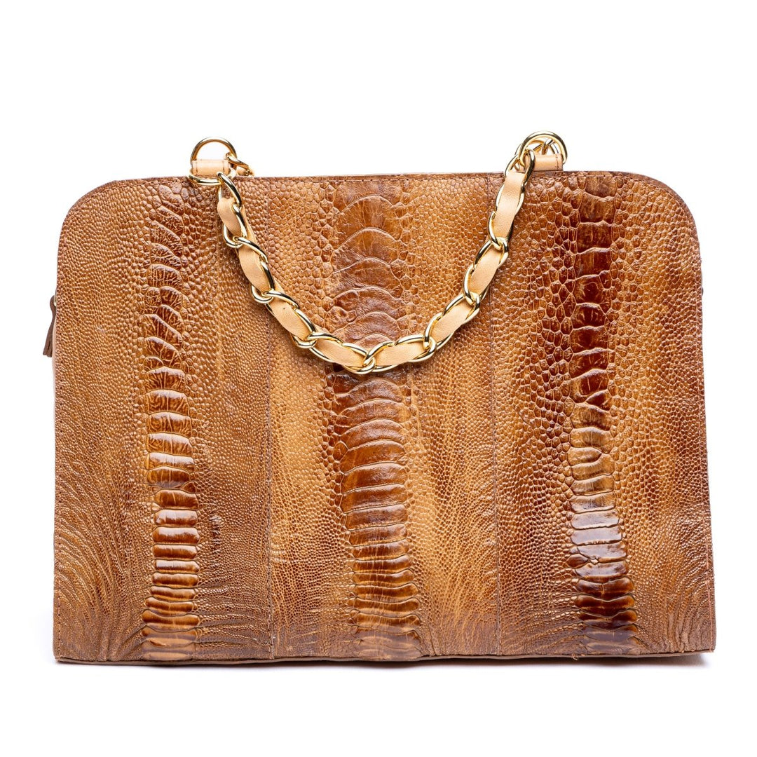 Bolsa Social Transversal em Couro de Canela de Avestruz Chestnut - Strut