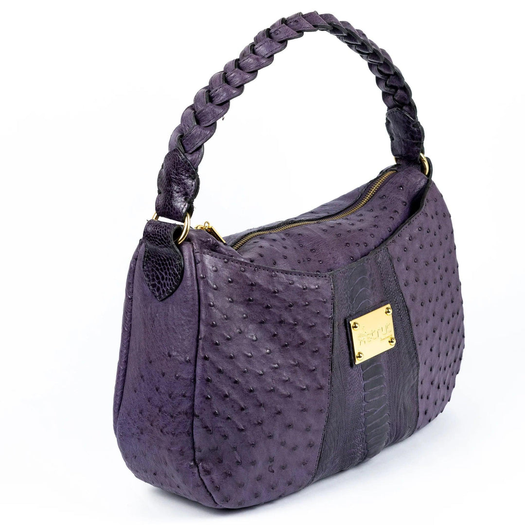 Strut Bag Women's Strut Bag in Purple Ostrich Leather with Braided Handles