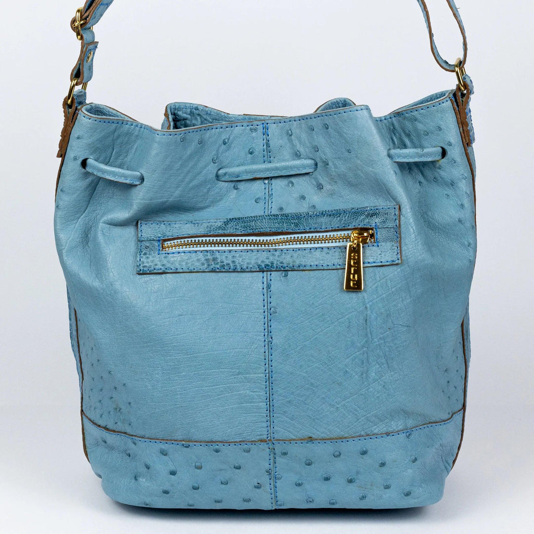 Bolsa Strut Feminina em Couro de Avestruz Bucket Azul - Strut