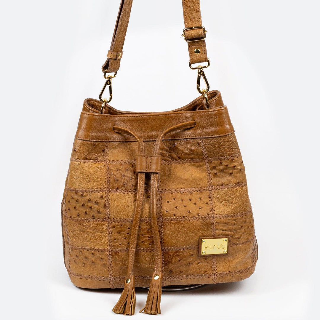 Bolsa Strut Feminina em Couro de Avestruz Bucket Chestnut - Strut