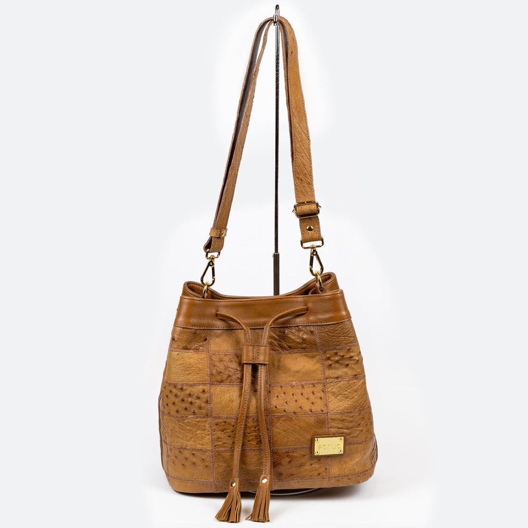 Bolsa Strut Feminina em Couro de Avestruz Bucket Chestnut - Strut