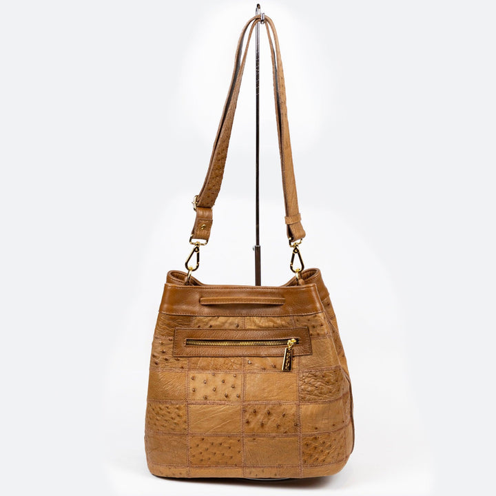 Bolsa Strut Feminina em Couro de Avestruz Bucket Chestnut - Strut