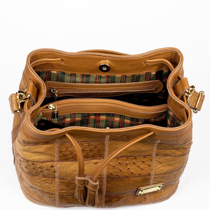 Bolsa Strut Feminina em Couro de Avestruz Bucket Chestnut - Strut