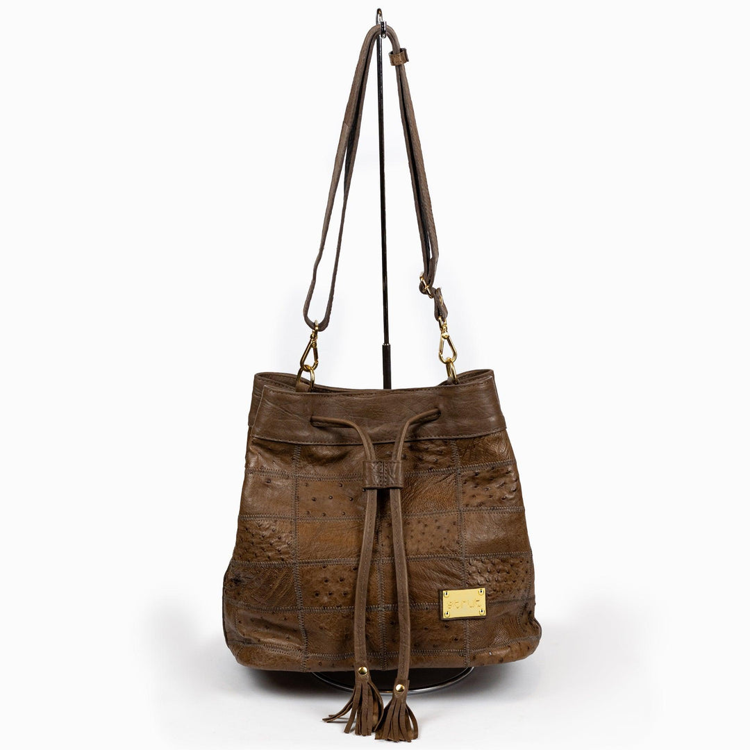 Bolsa Strut Feminina em Couro de Avestruz Bucket Tabaco - Strut